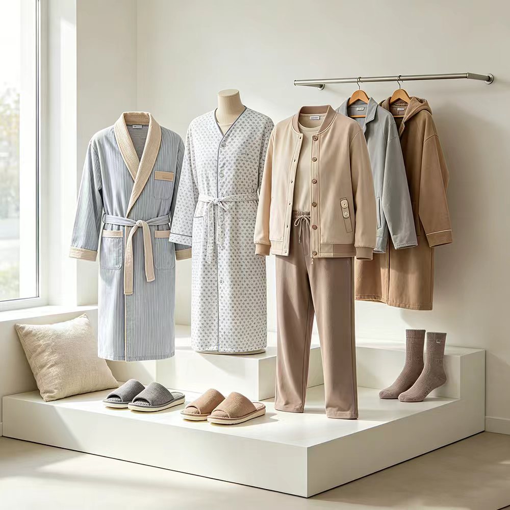Adaptive Clothing - Magnetic closure shirts, elastic waist pants, slip-resistant socks for seniors