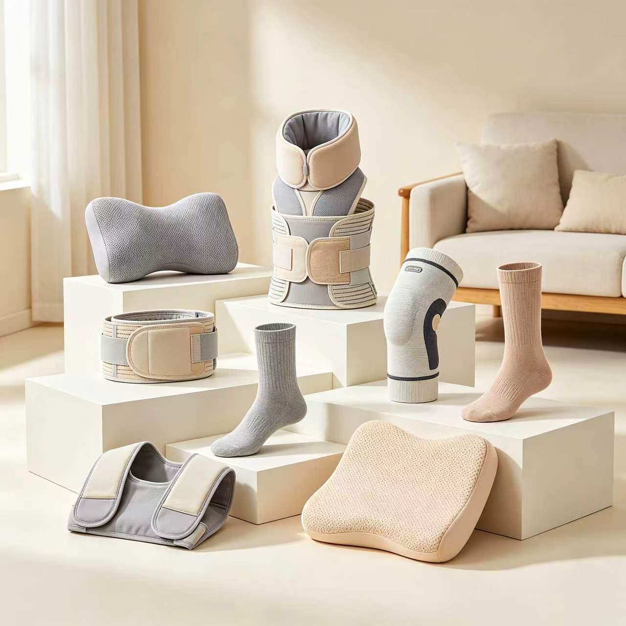 Compression and Support - Compression socks, knee braces, back support belts, therapeutic gloves for seniors