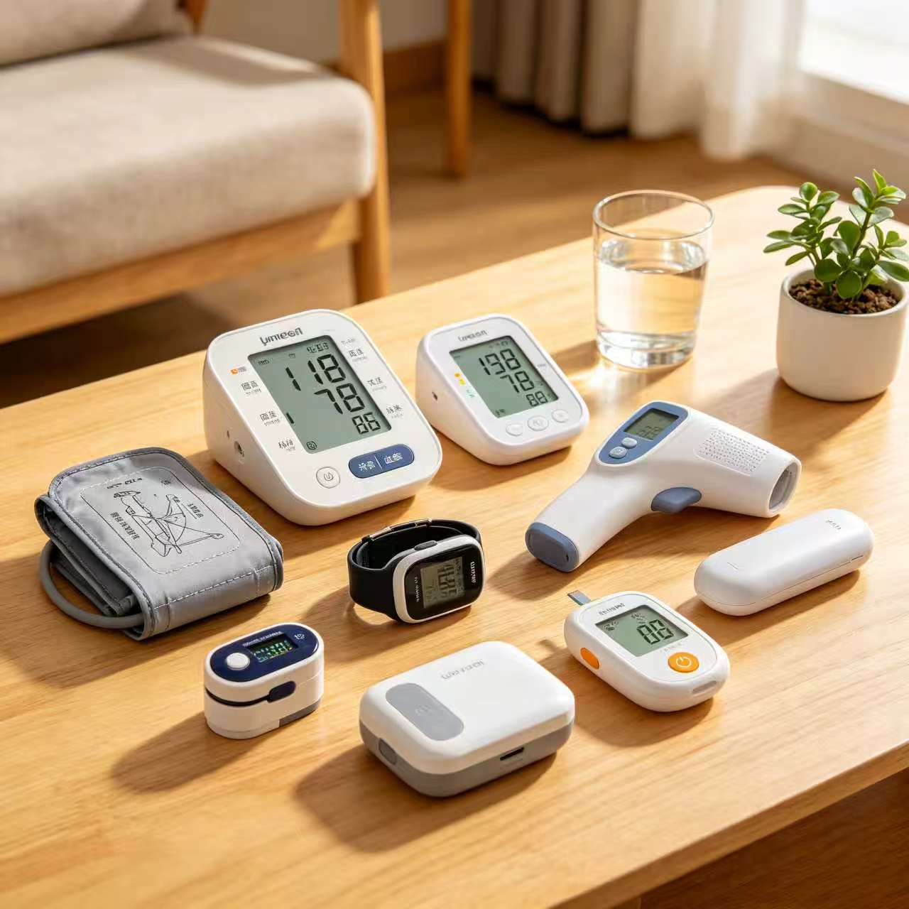 Health Monitors - Blood pressure monitors, pulse oximeters, thermometers, and glucose meters for home health